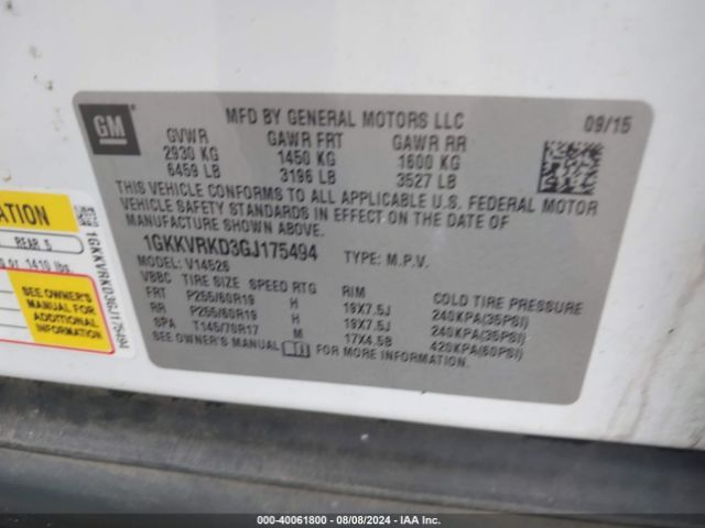 1GKKVRKD3GJ175494 GMC Acadia Slt-1
