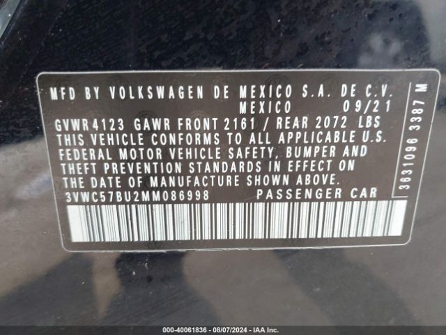 3VWC57BU2MM086998 Volkswagen Jetta 1.4t R-line/1.4t S/1.4t Se