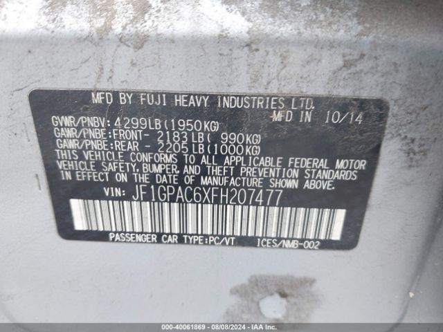 JF1GPAC6XFH207477 Subaru Impreza 2.0i Premium