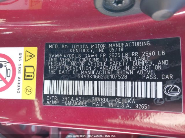 58ABK1GG2JU107528 Lexus ES 350