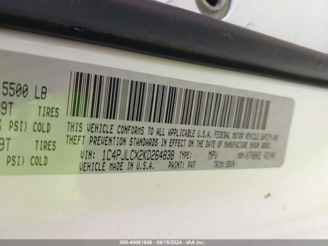 1C4PJLCX2KD264838 Jeep Cherokee Latitude Fwd