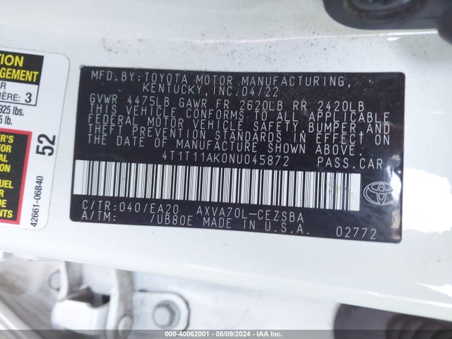 Toyota CAMRY SE 2022 4T1T11AK0NU045872 Image 9