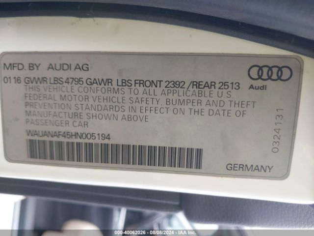 WAUANAF45HN005194 Audi A4 2.0t Premium