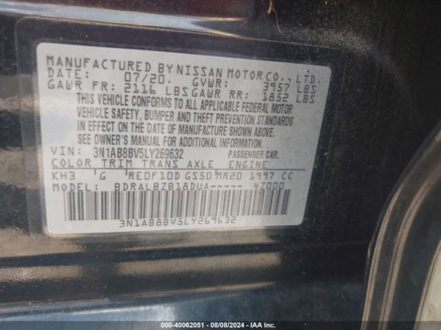 3N1AB8BV5LY269632 Nissan Sentra S Xtronic Cvt