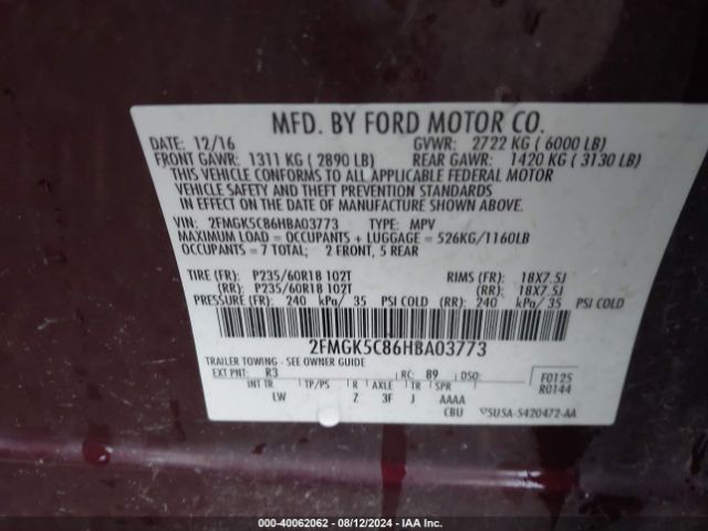 2FMGK5C86HBA03773 Ford FLEX SEL