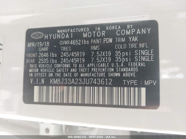 KM8J33A23JU743612 Hyundai Tucson Limited