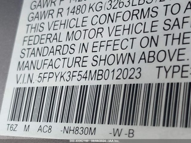 5FPYK3F54MB012023 Honda Ridgeline Awd Rtl