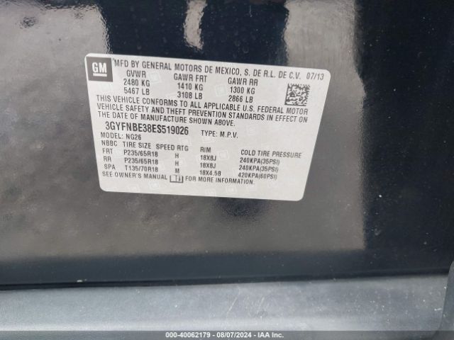 3GYFNBE38ES519026 Cadillac Srx Luxury Collection