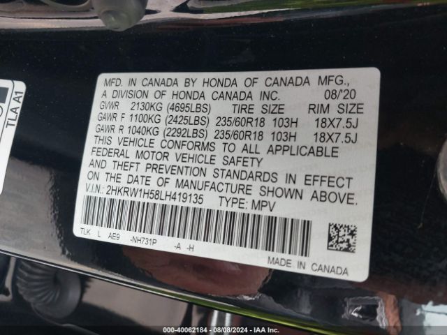 2HKRW1H58LH419135 Honda Cr-v 2wd Ex