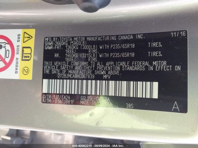 2T2BZMCA8HC067839 Lexus RX 350