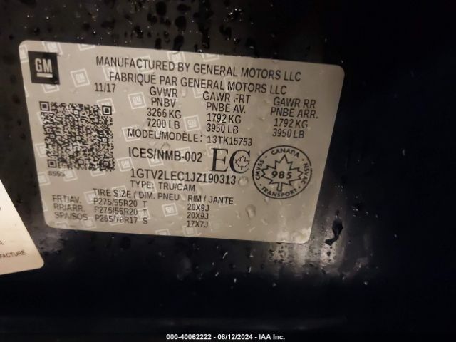 1GTV2LEC1JZ190313 GMC SIERRA 1500