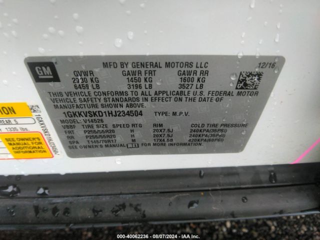 1GKKVSKD1HJ234504 GMC Acadia Limited