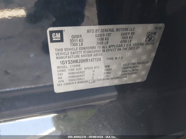 1GYS3HKJ0HR147134 Cadillac Escalade Esv Luxury