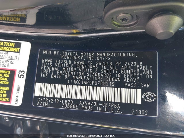 Toyota CAMRY XSE 2023 4T1K61AK9PU769219 Image 9