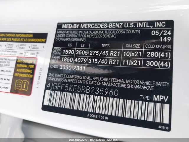 4JGFF5KE5RB235960 Mercedes-Benz Gls 450 4matic