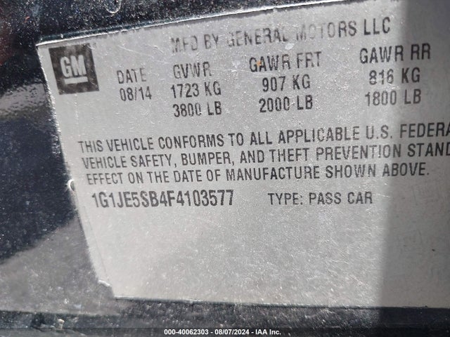 Chevrolet Sonic Ltz Auto 2015 1G1JE5SB4F4103577 Image 9