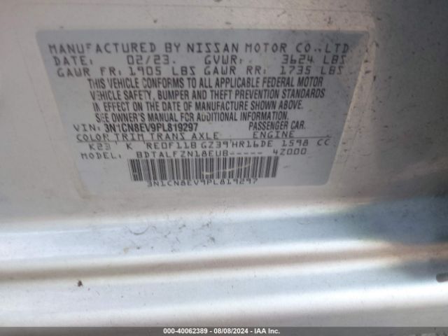 3N1CN8EV9PL819297 Nissan Versa 1.6 Sv Xtronic Cvt