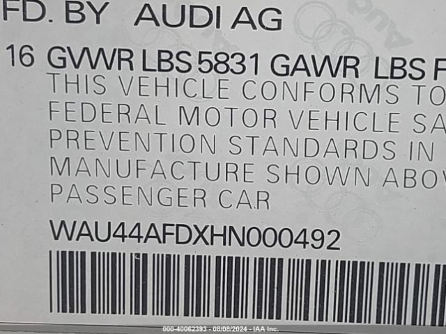WAU44AFDXHN000492 Audi A8 L 3.0t