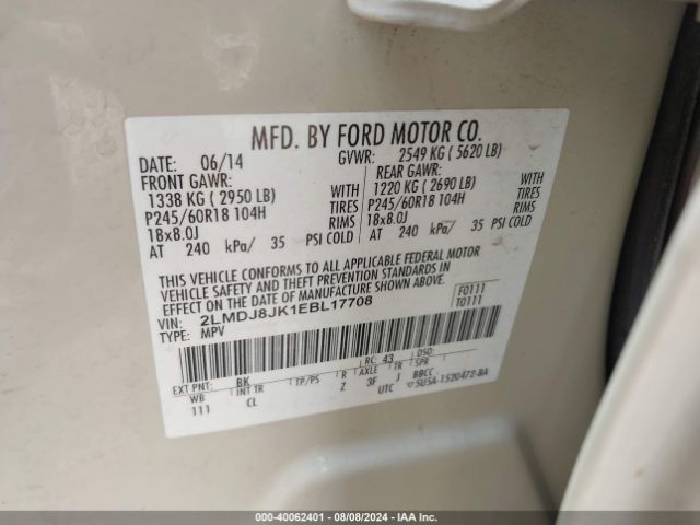 2LMDJ8JK1EBL17708 Lincoln MKX