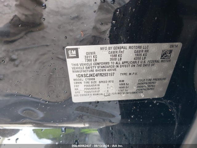 Chevrolet Suburban 1500 Lt 2015 1GNSCJKC4FR293197 Image 9