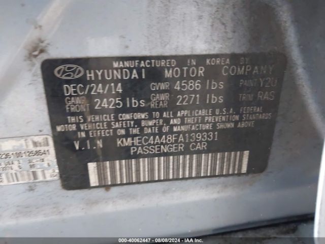 KMHEC4A48FA139331 Hyundai SONATA HYBRID