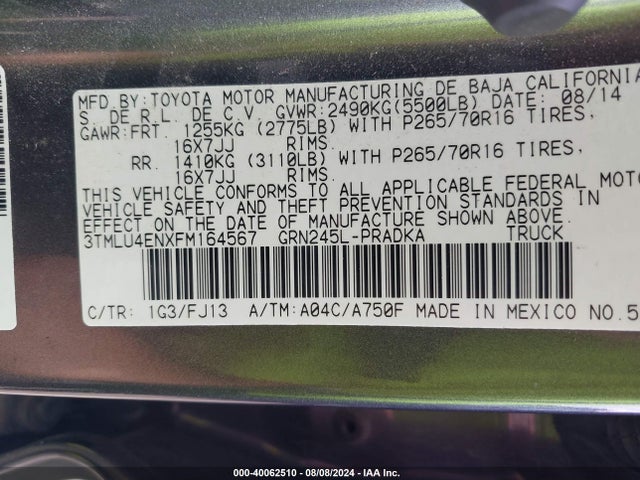 Toyota Tacoma Base V6 2015 3TMLU4ENXFM164567 Image 9