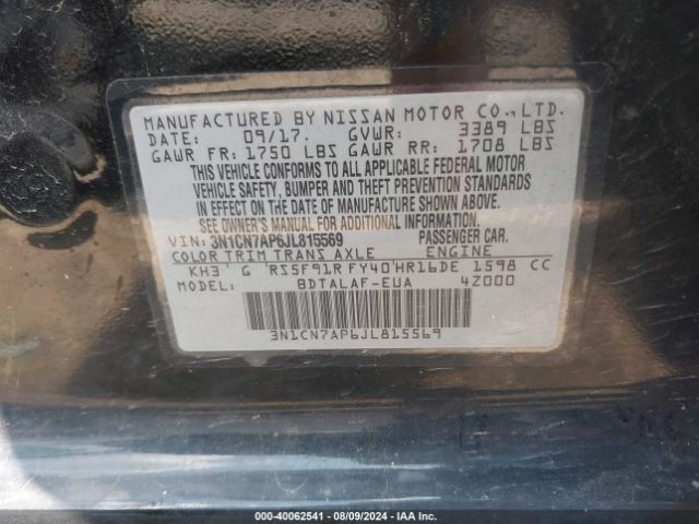 3N1CN7AP6JL815569 Nissan Versa 1.6 S