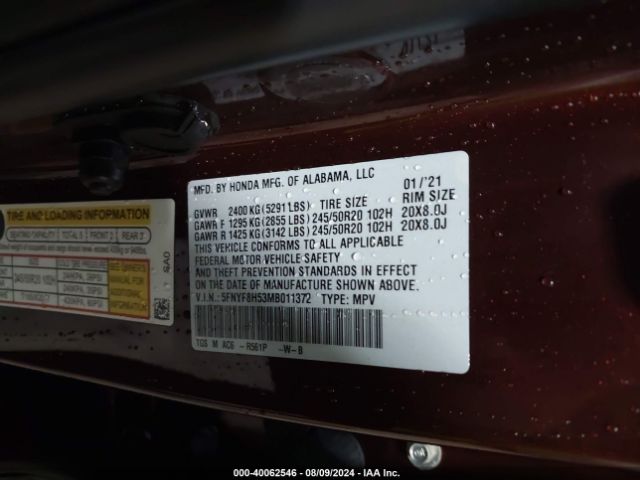 5FNYF8H53MB011372 Honda Passport Awd Ex-l