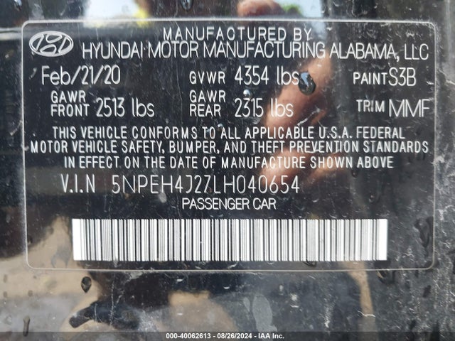 Hyundai Sonata Limited 2020 5NPEH4J27LH040654 Image 9