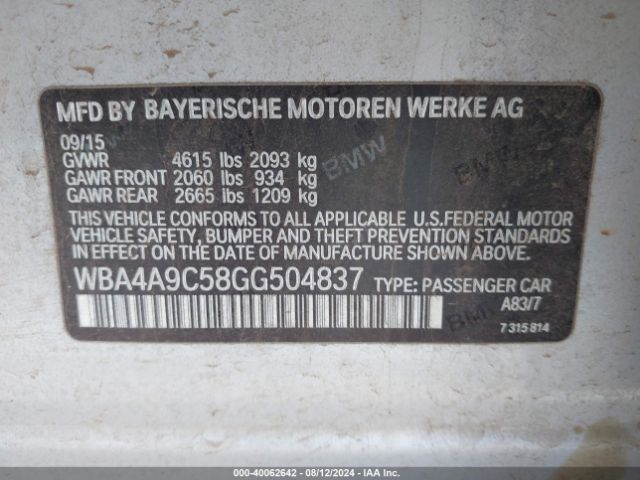 WBA4A9C58GG504837 BMW 428i Gran Coupe