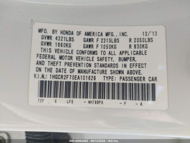 1HGCR2F70EA101626 Honda ACCORD EX