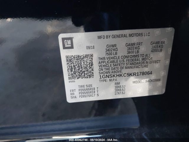 1GNSKHKC5KR178064 Chevrolet Suburban Lt
