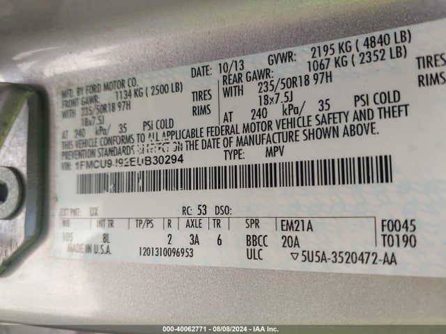 Ford Escape Titanium 2014 1FMCU9J92EUB30294 Image 9