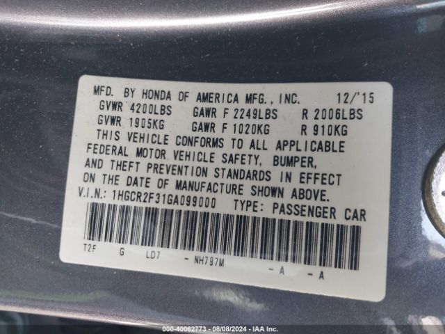 1HGCR2F31GA099000 Honda ACCORD LX