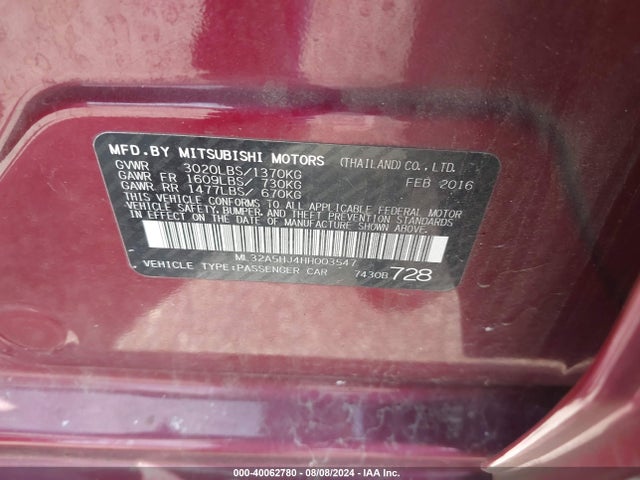 2017 MITSUBISHI MIRAGE ML32A5HJ4HH003547 Photo 8