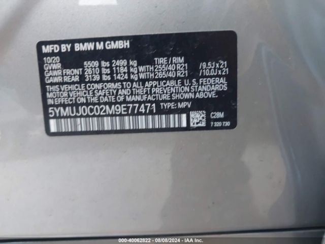 5YMUJ0C02M9E77471 BMW X4 M
