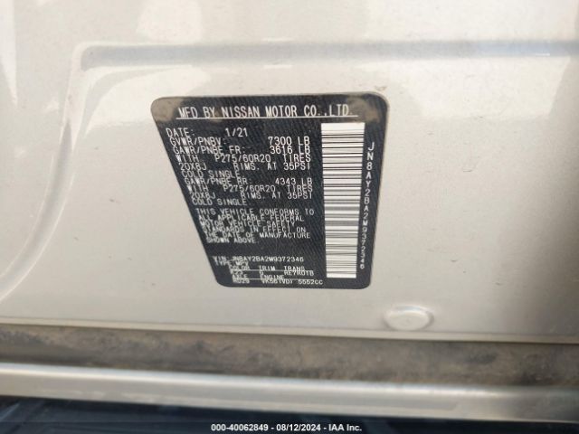 JN8AY2BA2M9372346 Nissan Armada Sl 2wd