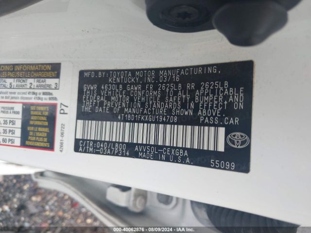 4T1BD1FKXGU194708 Toyota Camry Hybrid Xle