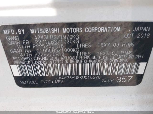 JA4AR3AU8KU010570 Mitsubishi Outlander Sport 2.0 Le