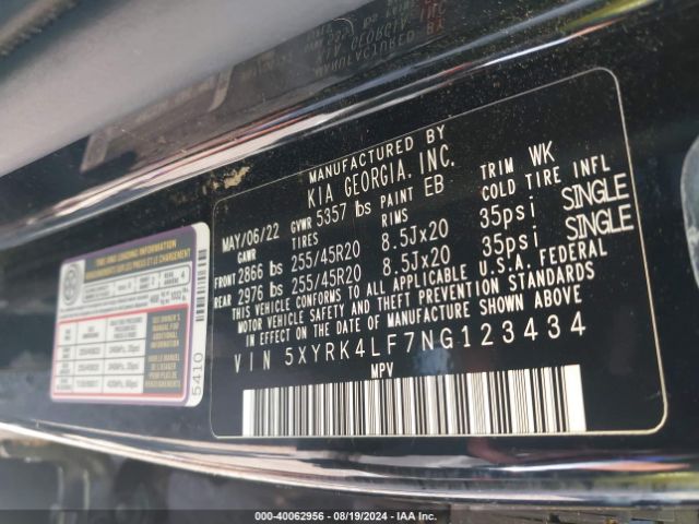 5XYRK4LF7NG123434 KIA SORENTO SX