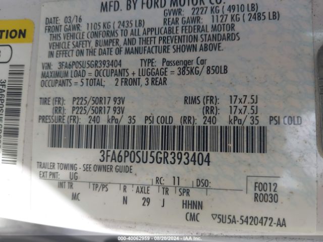 3FA6P0SU5GR393404 Ford Fusion Energi Titanium