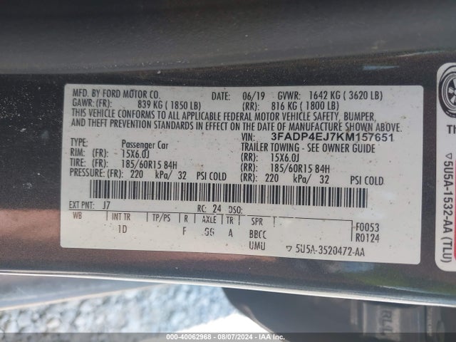 Ford FIESTA SE 2019 3FADP4EJ7KM157651 Image 9