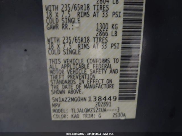 5N1AZ2MG0HN138449 Nissan MURANO SV
