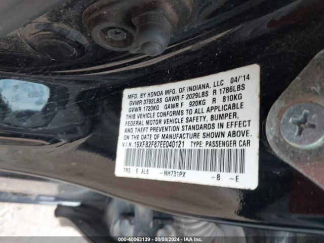 19XFB2F87EE040121 Honda CIVIC EX