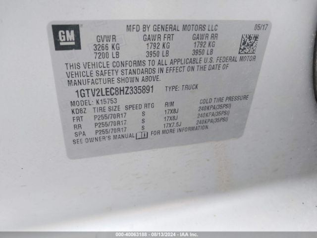 1GTV2LEC8HZ335891 GMC SIERRA 1500