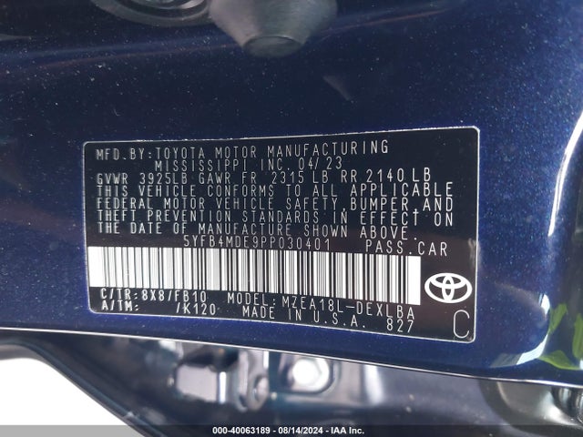 Toyota COROLLA LE 2023 5YFB4MDE9PP030401 Image 9