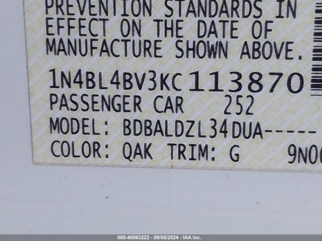1N4BL4BV3KC113870 Nissan Altima 2.5 S