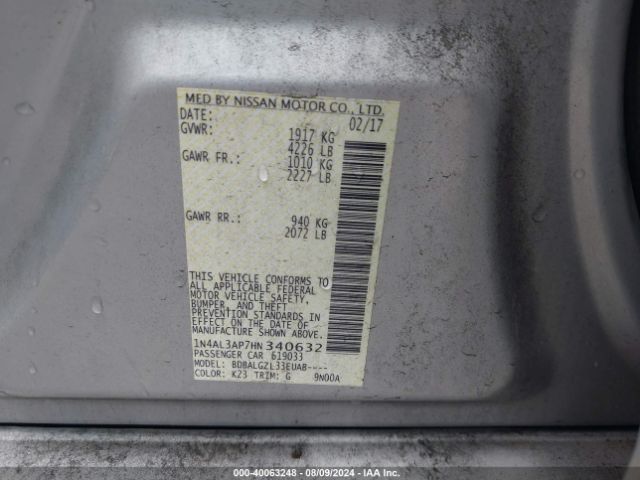 1N4AL3AP7HN340632 Nissan Altima 2.5/2.5 S/2.5 Sl/2.5 Sr/2.5 Sv