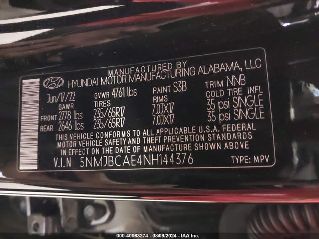 Hyundai TUCSON SEL 2022 5NMJBCAE4NH144376 Image 9