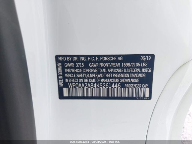 WP0AA2A84KS261446 Porsche 718 Cayman
